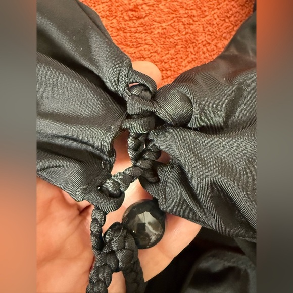 Victoria's Secret Women's Sz L Black Tassled Bikini Adjustable Tie Top - Picture 5 of 6